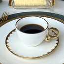 Jogo 6 Xícaras de Chá Porcelana com Pires Egg Branca e Dourada 200ml