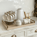 Jogo 6 Xícaras de Chá Porcelana com Pires Egg Branca e Dourada 200ml