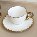 Jogo 6 Xícaras de Chá Porcelana com Pires Egg Branca e Dourada 200ml