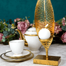 Jogo 6 Xicaras de Chá Porcelana com Pires Paddy Branca e Dourada 200ml