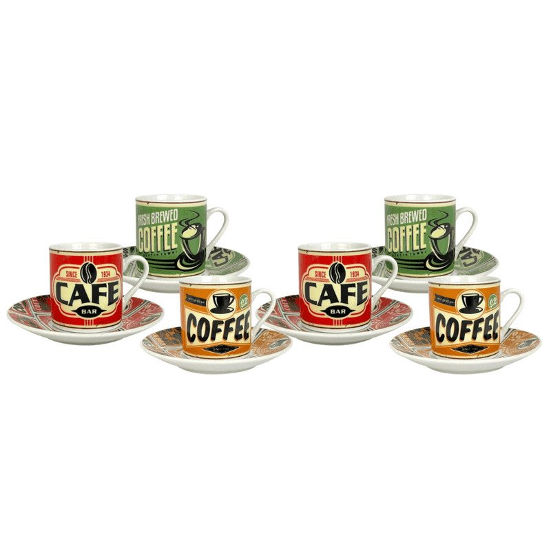 Jogo 6 Xicaras Diner para Café com Pires Porcelana Sortido 80ml