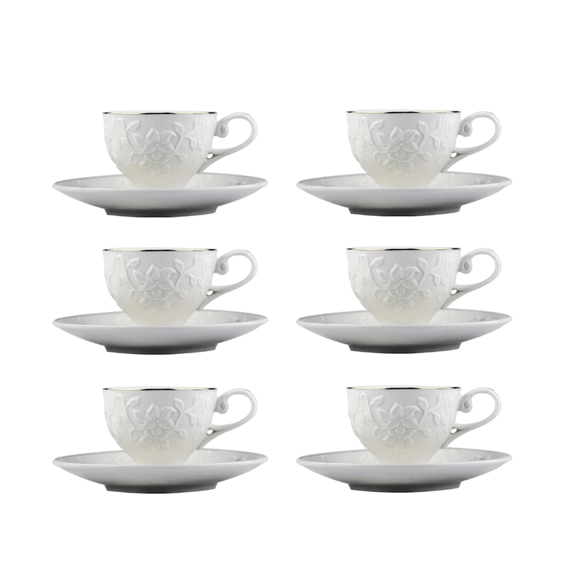 Jogo 6 Xícaras para Café com Pires Scarlet New Bone Branco com Borda Dourada 90ml