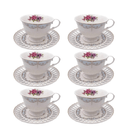 Jogo 6 Xícaras para Chá com Pires Mon Cheri New Bone Branco 220ml