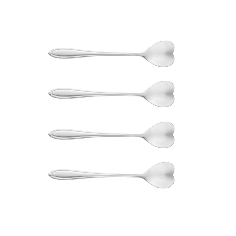 Jogo de 4 Colheres Aço Inox para Chá Heart Coração Prateada 12,7 cm