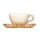Jogo de 4 Xícaras de Café Cristal com Pires Coração Pearl Âmbar - 85 ml
