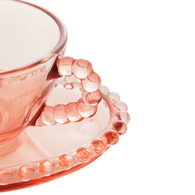 Jogo de 4 Xícaras de Chá Cristal com Pires Coração Pearl Rosa 180ml