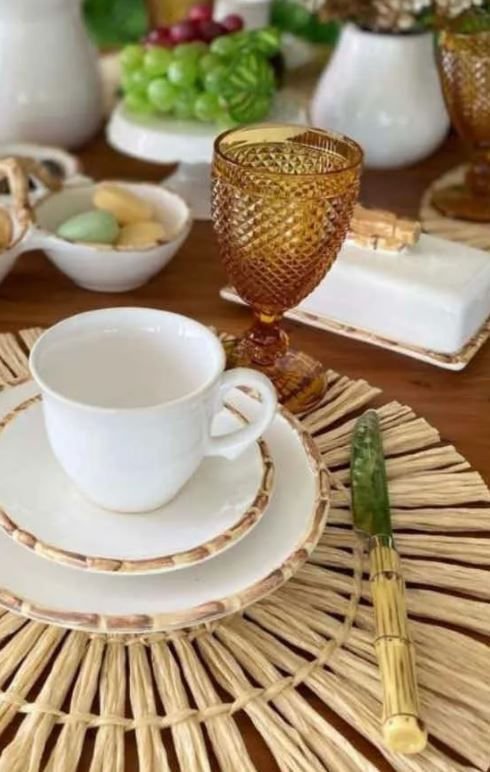 Jogo de 6 Xicaras para Café com Pires em Bambu Branco 100ml