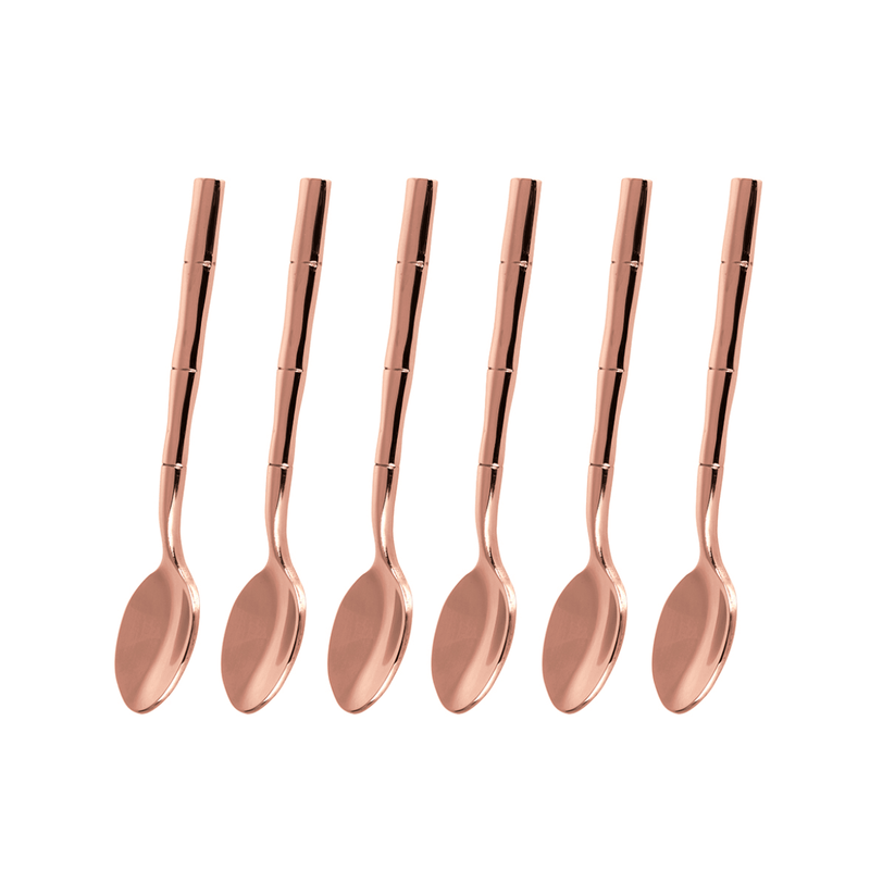 Jogo de Colheres para Café Steel Wood em Aço Inox com Cabo Estilo Bambu Rose Gold - 6 peças