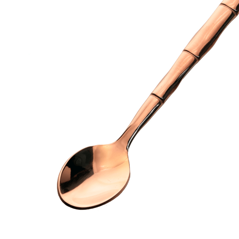 Jogo de Colheres para Café Steel Wood em Aço Inox com Cabo Estilo Bambu Rose Gold - 6 peças