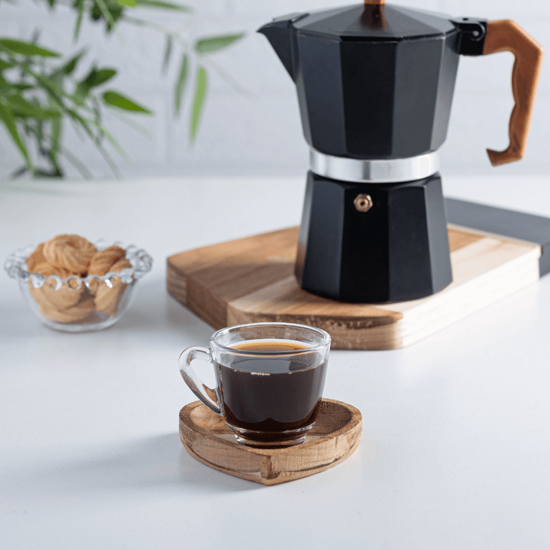 Jogo de Xícaras de Café com Pires de Coração Madeira Teca 75ml - 6 Peças