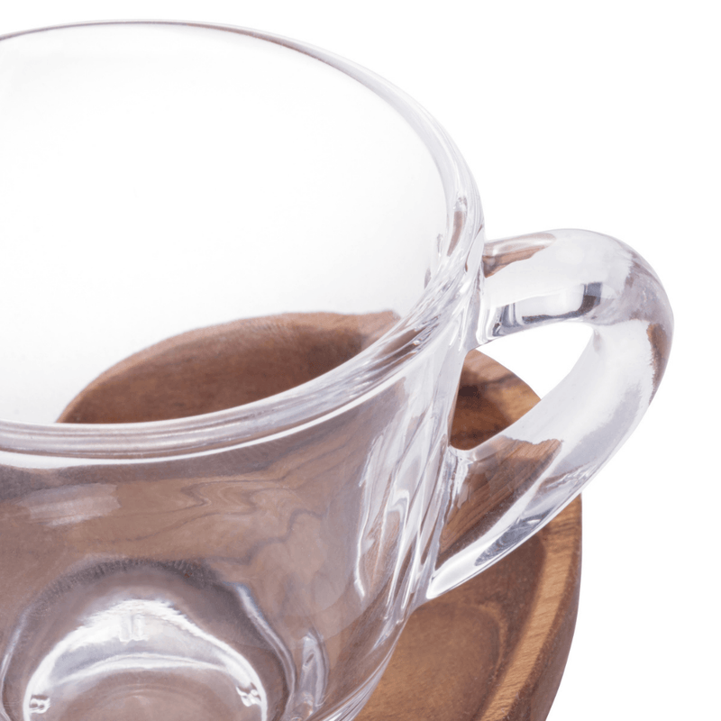 Jogo de Xícaras de Café com Pires de Coração Madeira Teca 75ml - 6 Peças