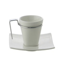 Jogo de Xícaras de Café com Pires Porcelana Alça Prata 80ml - 6 Peças