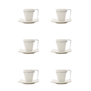 Jogo de Xícaras de Café com Pires Porcelana Alça Prata 80ml - 6 Peças