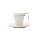 Jogo de Xícaras de Café com Pires Porcelana Alça Prata 80ml - 6 Peças