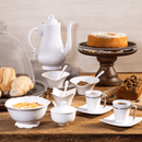 Jogo de Xícaras de Café com Pires Porcelana Alça Prata 80ml - 6 Peças