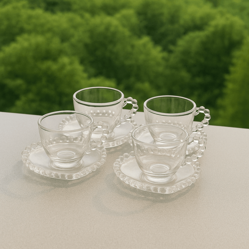 Jogo de Xícaras de Café Cristal Com Pires Coração Pearl 4 Peças - 85ml