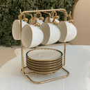 Suporte para Xicaras e Pires de Café Aço Dourado