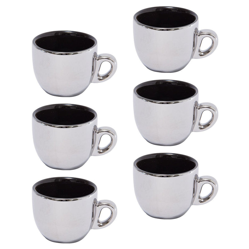 Jogo De Xícaras Luxo Para Café Com Pires E Suporte Wolff Versa 90ml 6 Peças Preto e Prata