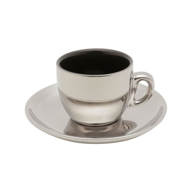 Jogo De Xicaras Luxo Para Café Com Pires Wolff Versa 90ml 6 Peças Preto e Prata