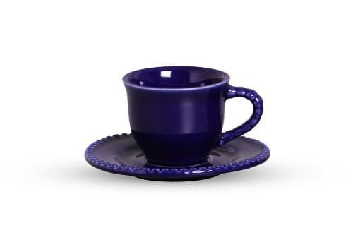 Jogo de Xícaras para Café com Pires Azul Royal Bolinhas