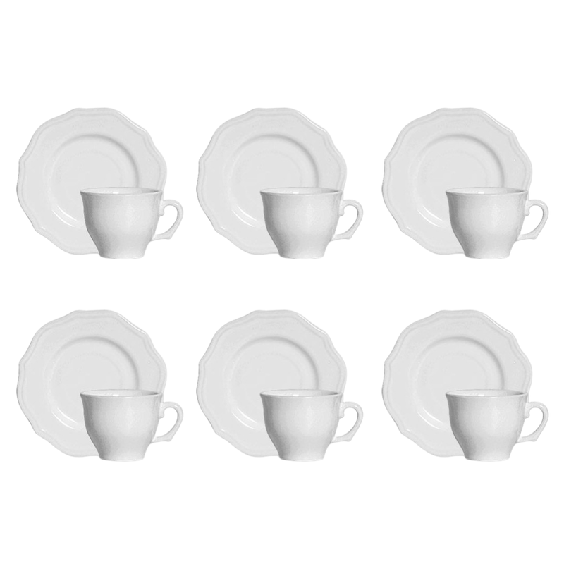 Jogo de Xícaras para Café com Pires Branco Algarve