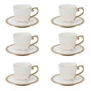 Jogo De Xícaras Para Café Dourada Com Pires Porcelana Alça Ouro Paddy 90ml - 6 Peças