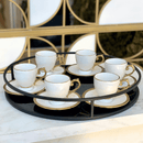 Jogo De Xícaras Para Café Dourada Com Pires Porcelana Alça Ouro Paddy 90ml - 6 Peças