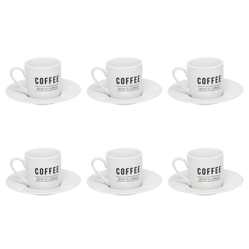 Jogo Xicara de Café com Pires em Porcelana Manhattan Branca 80ml 6 Peças