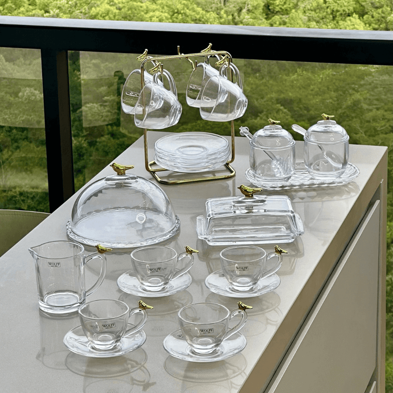 Kit para Mesa Posta de Café Linha Golden Bird 7 Peças