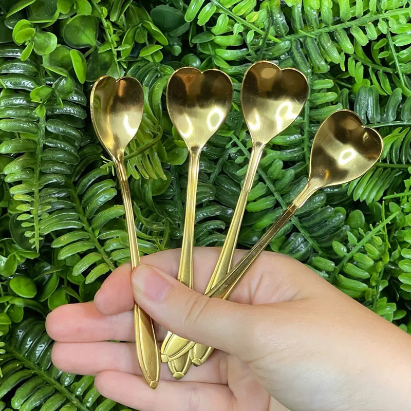 Kit Porta Talheres e Jogo 4 Colheres para Chá Dourado 5 Peças
