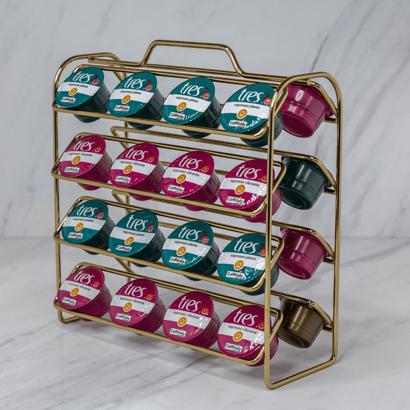 Organizador Porta Cápsulas De Café 3 Corações Dourado