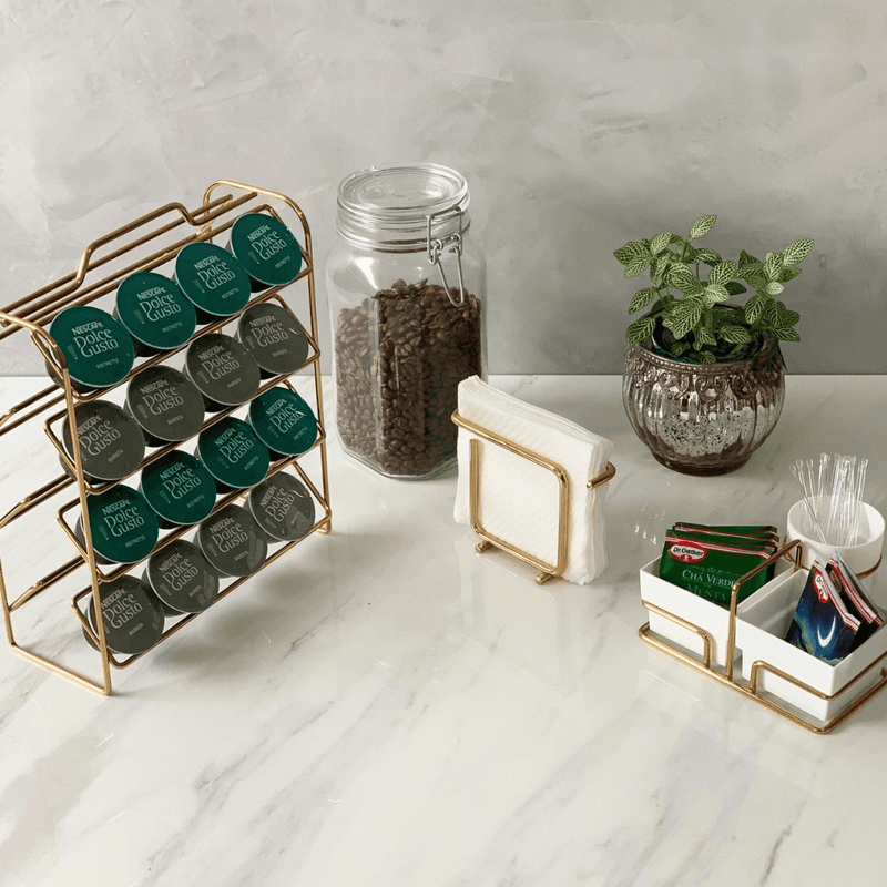 Organizador Porta Cápsulas De Café 3 Corações Dourado