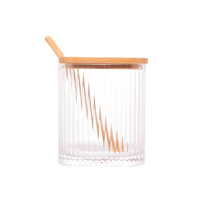 Porta Tempero de Vidro com Colher e Tampa de Bambu