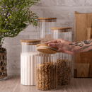 Pote de Vidro Canelado com Tampa de Bambu 800ml