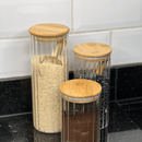 Pote de Vidro Canelado com Tampa de Bambu 800ml