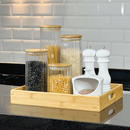 Pote de Vidro Canelado com Tampa de Bambu 800ml