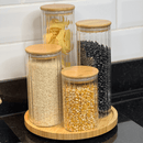 Pote de Vidro Canelado com Tampa de Bambu 800ml