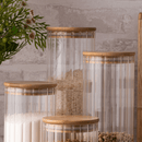 Pote de Vidro Canelado com Tampa de Bambu 800ml