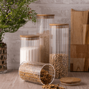 Pote de Vidro Canelado com Tampa de Bambu 800ml