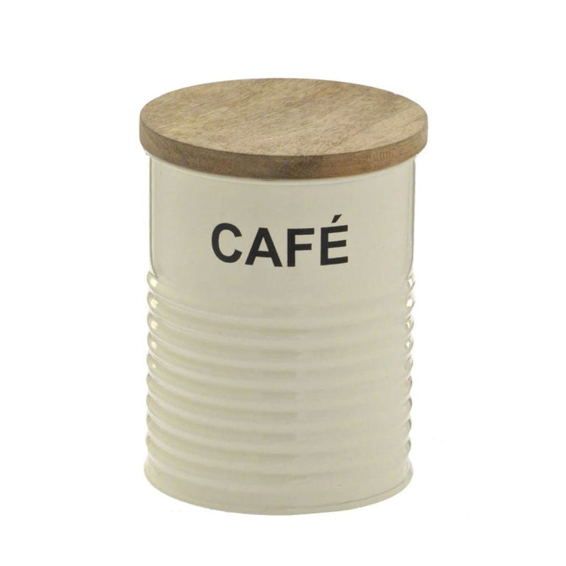 Pote para Café de Metal com Tampa de Madeira 14cm