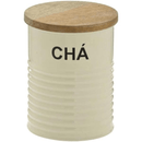 Pote para Chá de Metal com Tampa de Madeira 14cm