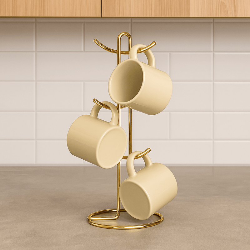 Suporte para Xícaras e Canecas em Aço Dourado 15,2cm