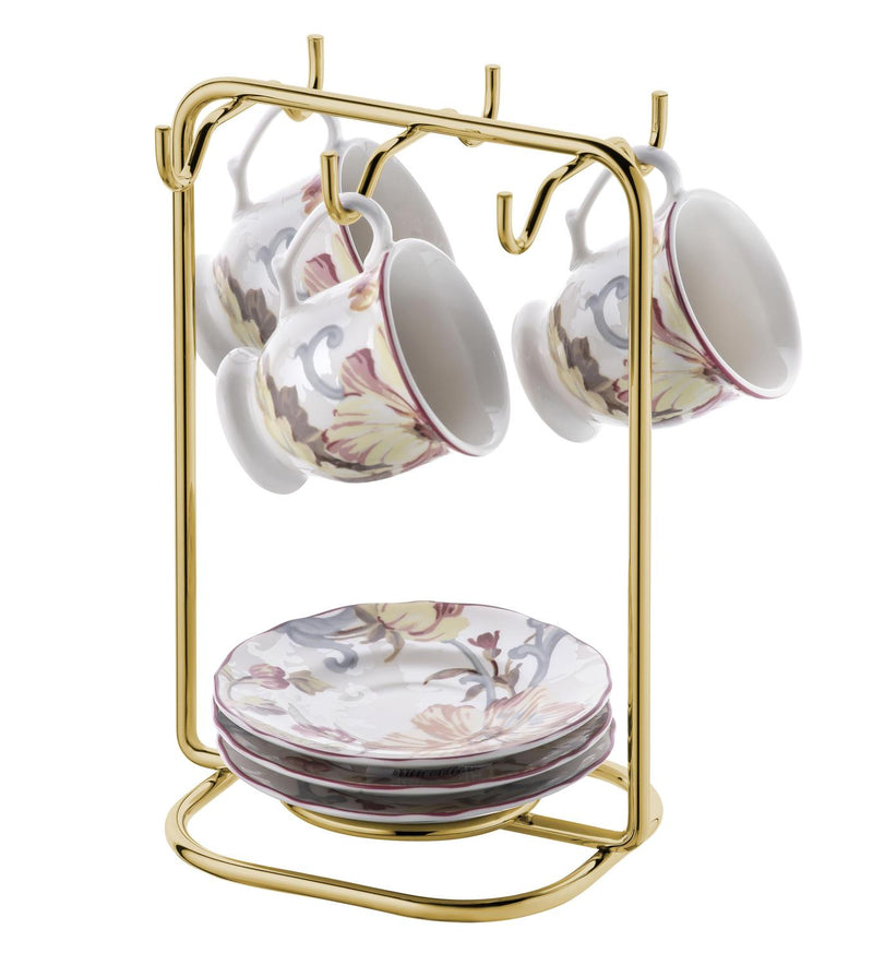 Suporte para Xicaras e Pires de Café Aço Dourado