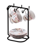 Suporte Porta Xícaras e Pires de Café Aço Preto Fosco