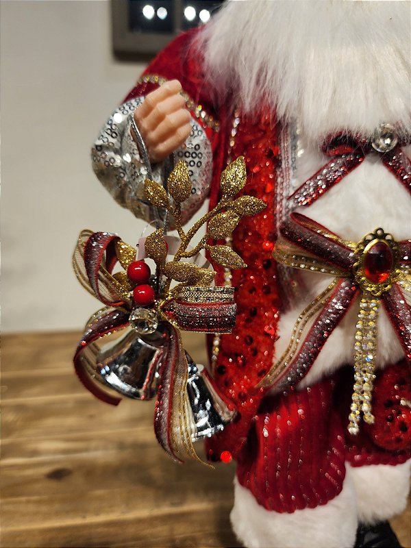 PAPAI NOEL DELUXY VERMELHO COM CÍLIOS e OCULOS 50CM