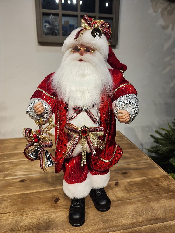 PAPAI NOEL DELUXY VERMELHO COM CÍLIOS e OCULOS 50CM