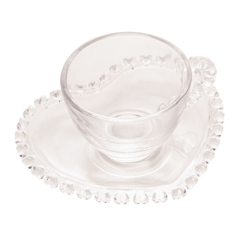 Xícara de Café com Pires de Cristal de Chumbo Borda Coração 80ml