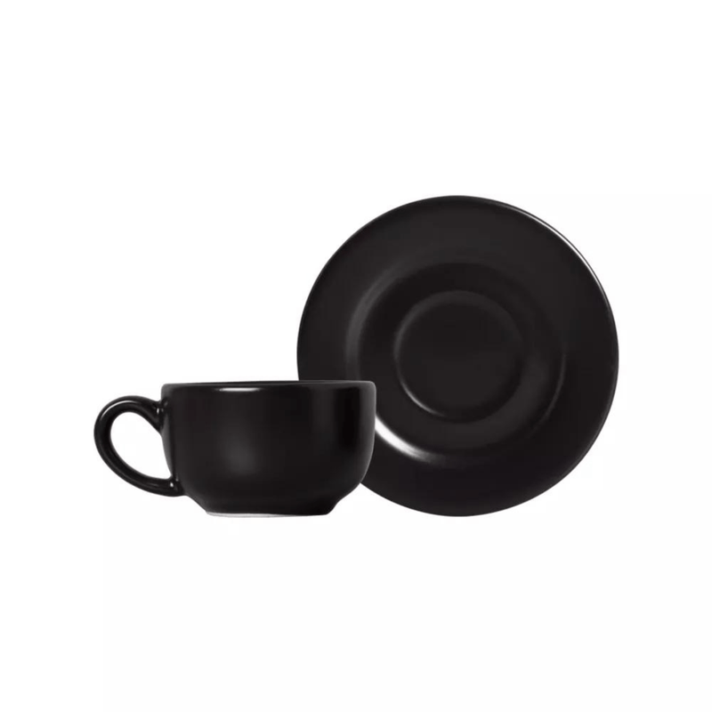 Xícara de Café com Pires Preto Acetinado 80ml