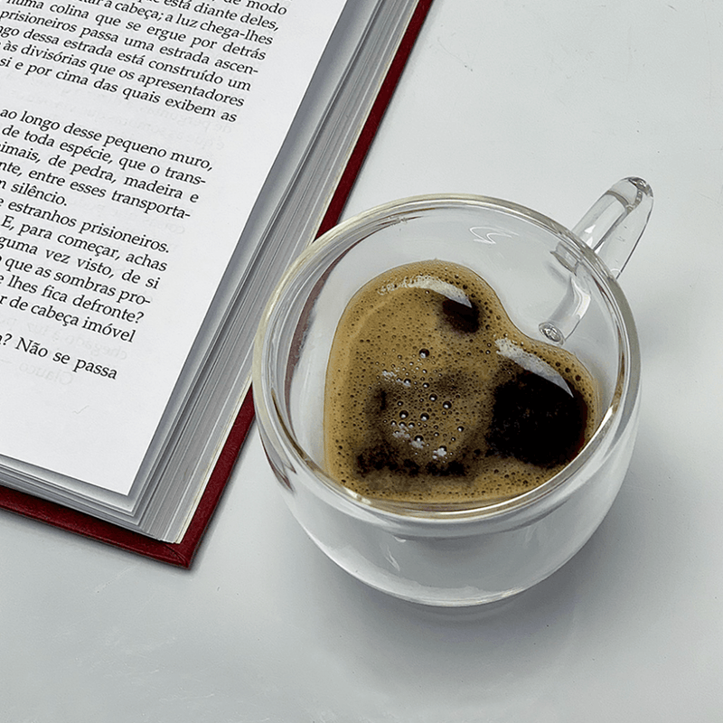 Xícara de Café Parede Dupla Coração Vidro 80 ml