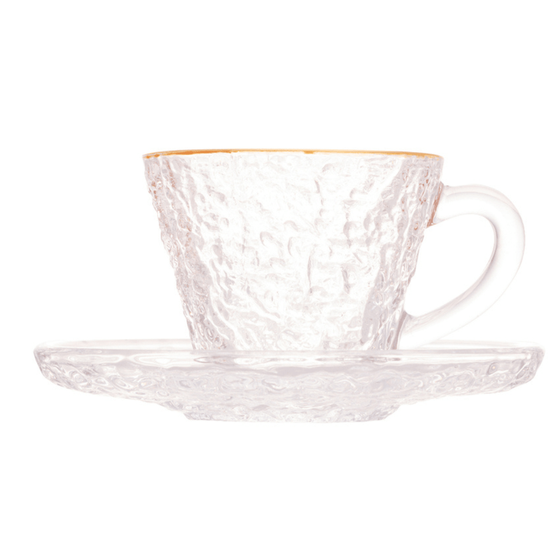 Xícara de Café Petra Cristal Ecológico com Pires e Borda Dourada 70ml